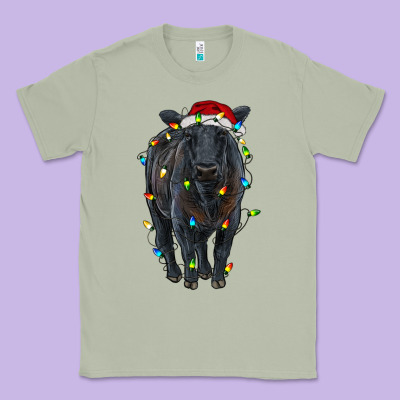 Christmas Black Angus Cattle With Lights Classic Tee Designed By Ranaportraitstore