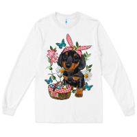 White Easter Dachshund Long Sleeve Tee - RanaPortraitStore