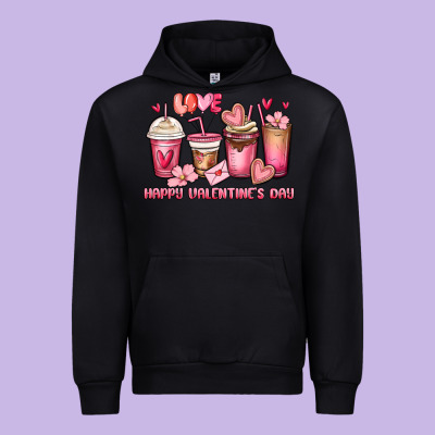 Happy Valentine's Day Coffee Cups Urban Hoodie Designed By Maliassmallbusiness