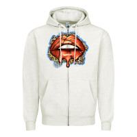 Oatmeal Heather basketball lips Zipper Hoodie - Zillion Design Studio