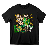 Black Lucky Saint Patricks Day Heavy Core Tee - CowhideDigitalArt