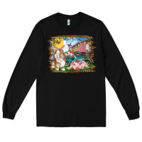 Black Easter Farm Bunny And Pig Long Sleeve Tee - RanaPortraitStore
