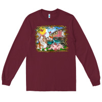 Burgundy Easter Farm Bunny And Pig Long Sleeve Tee - RanaPortraitStore
