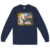 Navy Easter Farm Bunny And Pig Long Sleeve Tee - RanaPortraitStore
