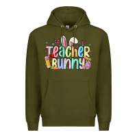 Army Green teacher bunny Premium Hoodie - MaliasSmallBusiness