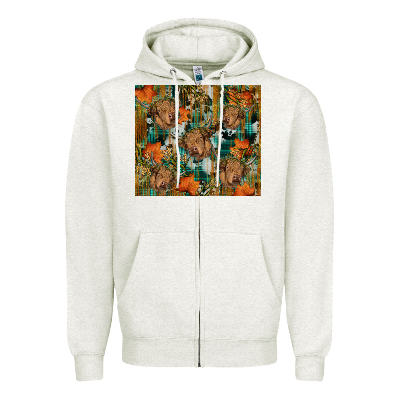 Fall Cowhide Highland Cow Tumbler Zipper Hoodie by RanaPortraitStore | Teevron