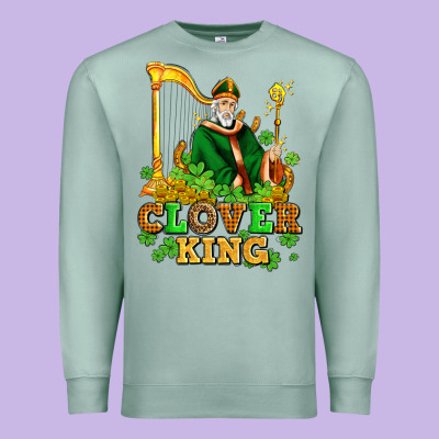 St Patricks Clover King  With Shamrocks Premium Sweatshirt Designed By Adodesignshop