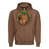 Chestnut fall highland cow round Zipper Hoodie - RanaPortraitStore