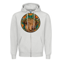 Dove Grey fall highland cow round Zipper Hoodie - RanaPortraitStore