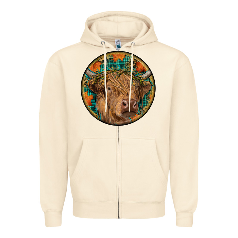 Fall Highland Cow Round Zipper Hoodie by RanaPortraitStore | Teevron