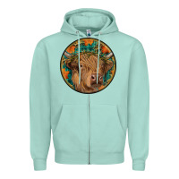Seafoam fall highland cow round Zipper Hoodie - RanaPortraitStore