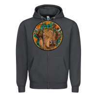 Smoke fall highland cow round Zipper Hoodie - RanaPortraitStore