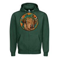 Sports Green fall highland cow round Zipper Hoodie - RanaPortraitStore
