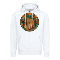 White fall highland cow round Zipper Hoodie - RanaPortraitStore