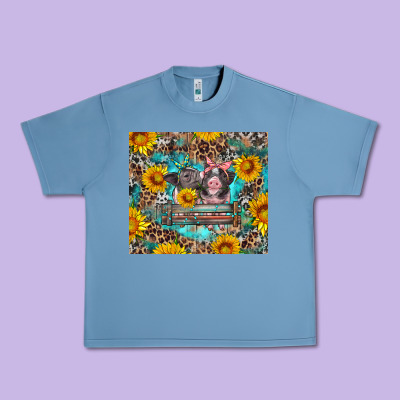 Baby Pigs With Leopard Cowhide And Sunflowers Urban Heavy Tee Designed By Artiststas