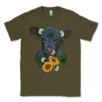 Army Green baby cow black angus calf with flowers Classic Tee - RanaPortraitStore