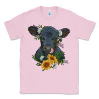 Bubblegum Pink baby cow black angus calf with flowers Classic Tee - RanaPortraitStore