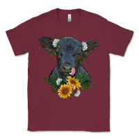 Burgundy baby cow black angus calf with flowers Classic Tee - RanaPortraitStore
