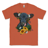 Copper baby cow black angus calf with flowers Classic Tee - RanaPortraitStore