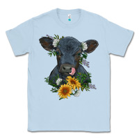 Dusty Blue baby cow black angus calf with flowers Classic Tee - RanaPortraitStore