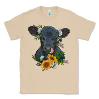 Mushroom baby cow black angus calf with flowers Classic Tee - RanaPortraitStore
