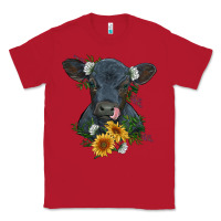 Red baby cow black angus calf with flowers Classic Tee - RanaPortraitStore