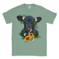 Sage baby cow black angus calf with flowers Classic Tee - RanaPortraitStore