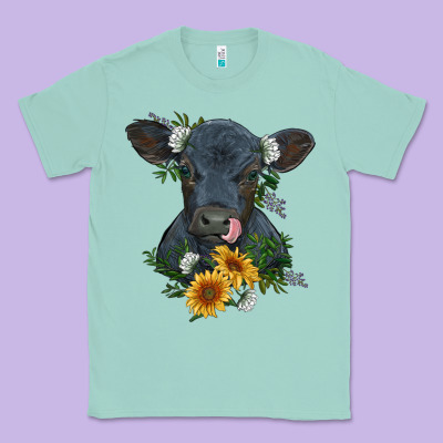 Baby Cow Black Angus Calf With Flowers Classic Tee Designed By Ranaportraitstore