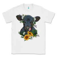 White baby cow black angus calf with flowers Classic Tee - RanaPortraitStore