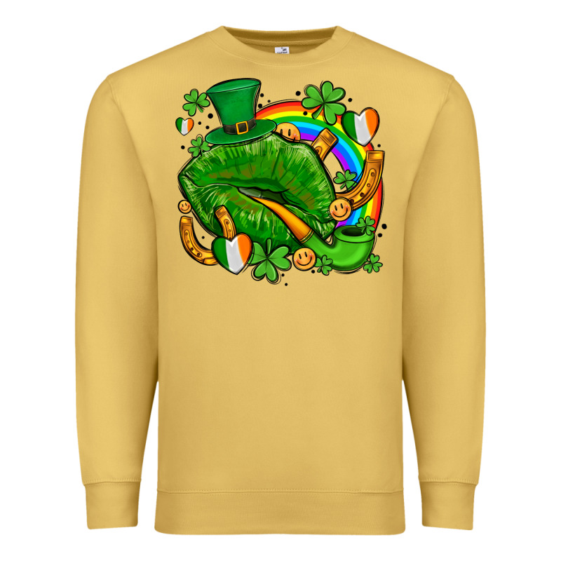 St Patricks Lips With Horseshoe Rainbow And Shamrocks Premium Sweatshirt by AdoDesignShop | Teevron