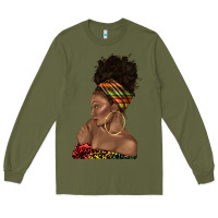 Army Green afro black woman profile juneteenth Long Sleeve Tee - texasbilliewilder