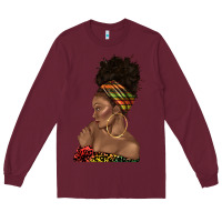 Burgundy afro black woman profile juneteenth Long Sleeve Tee - texasbilliewilder
