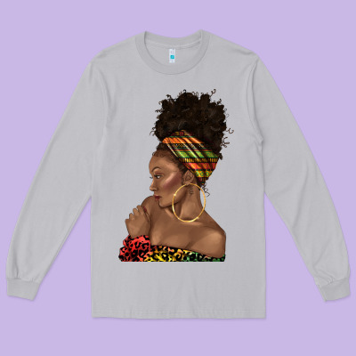 Long Sleeve Tee afro black woman profile juneteenth