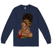 Navy afro black woman profile juneteenth Long Sleeve Tee - texasbilliewilder
