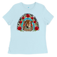 Baby Blue brown baby cow floral rose rainbow Ladies Tee - BarkalooDesign