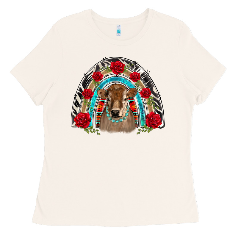 Brown Baby Cow Floral Rose Rainbow Ladies Tee by BarkalooDesign | Teevron