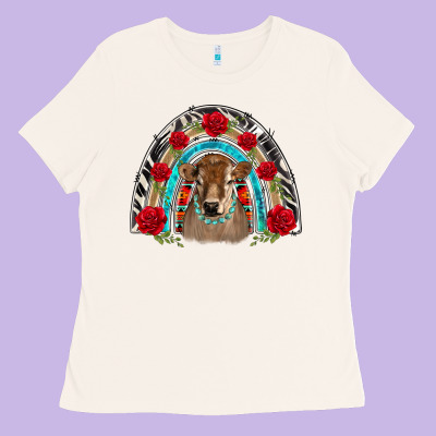 Brown Baby Cow Floral Rose Rainbow Ladies Tee Designed By Barkaloodesign