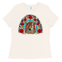 Bone brown baby cow floral rose rainbow Ladies Tee - BarkalooDesign