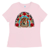 Bubblegum Pink brown baby cow floral rose rainbow Ladies Tee - BarkalooDesign