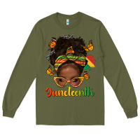 Army Green afro messy bun juneteenth Long Sleeve Tee - texasbilliewilder