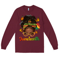 Burgundy afro messy bun juneteenth Long Sleeve Tee - texasbilliewilder