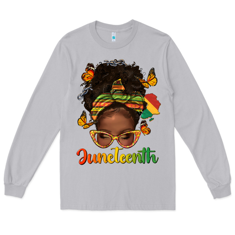 Afro Messy Bun Juneteenth Long Sleeve Tee by texasbilliewilder | Teevron