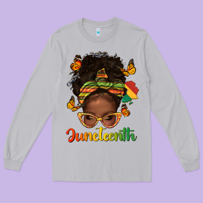 Long Sleeve Tee afro messy bun juneteenth