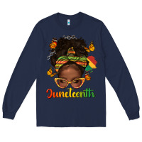 Navy afro messy bun juneteenth Long Sleeve Tee - texasbilliewilder