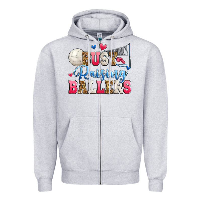 Busy Raising Ballers Volleyball Zipper Hoodie by Zillion Design Studio | Teevron