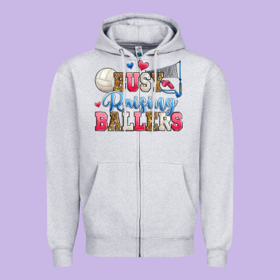 Busy Raising Ballers Volleyball Zipper Hoodie Designed By Zillion Design Studio