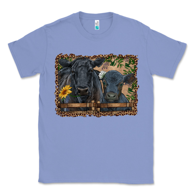 Western Black Angus Cattle And Calf With Leopard Classic Tee by RanaPortraitStore | Teevron