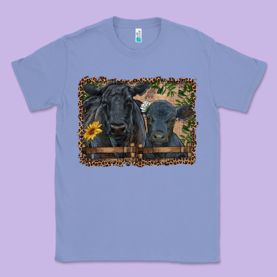 Western Black Angus Cattle And Calf With Leopard Classic Tee Designed By Ranaportraitstore