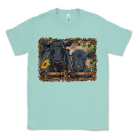 Seafoam western black angus cattle and calf with leopard Classic Tee - RanaPortraitStore