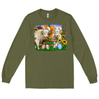 Army Green Easter Farm Cows Bunny Ears And Eggs Long Sleeve Tee - RanaPortraitStore